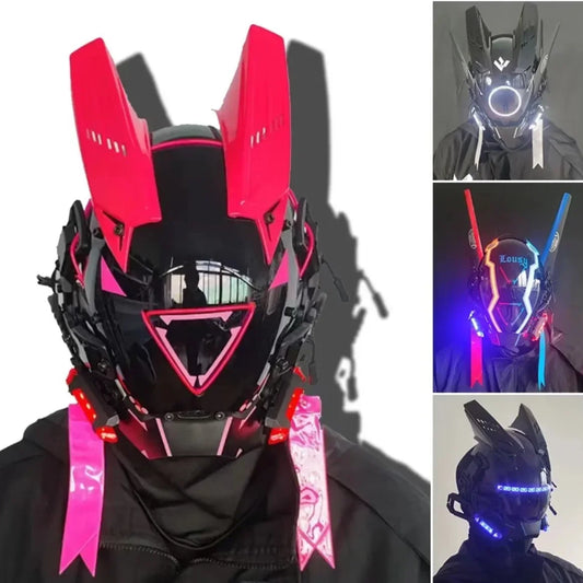 Light Techno Sense Boy Helmet Cosplay Mask  Mascaras Cyberpunk Mask Round Light Wing Braid Triangle Light Festival LED