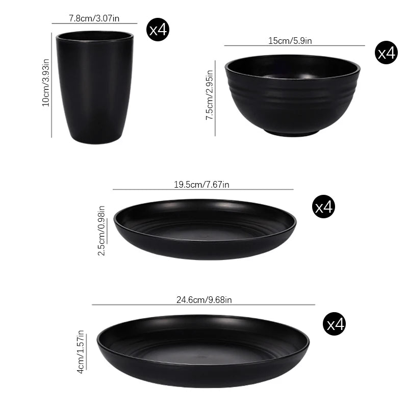 4pcs/16pcs Black pp cutlery set Plate Spitting dish bowl cup cutlery outdoor camping party