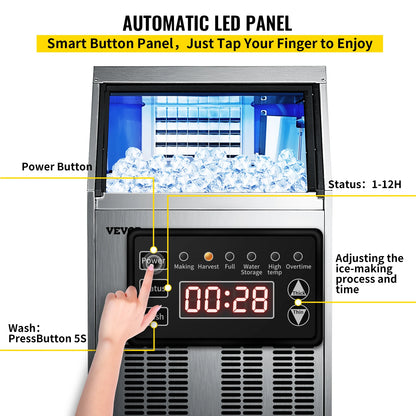 VEVOR Commercial Cube Ice Maker 40-70 KG/24H Freestanding Auto Clear Liquid Freezer Ice Generator Machine 110V Home Appliance