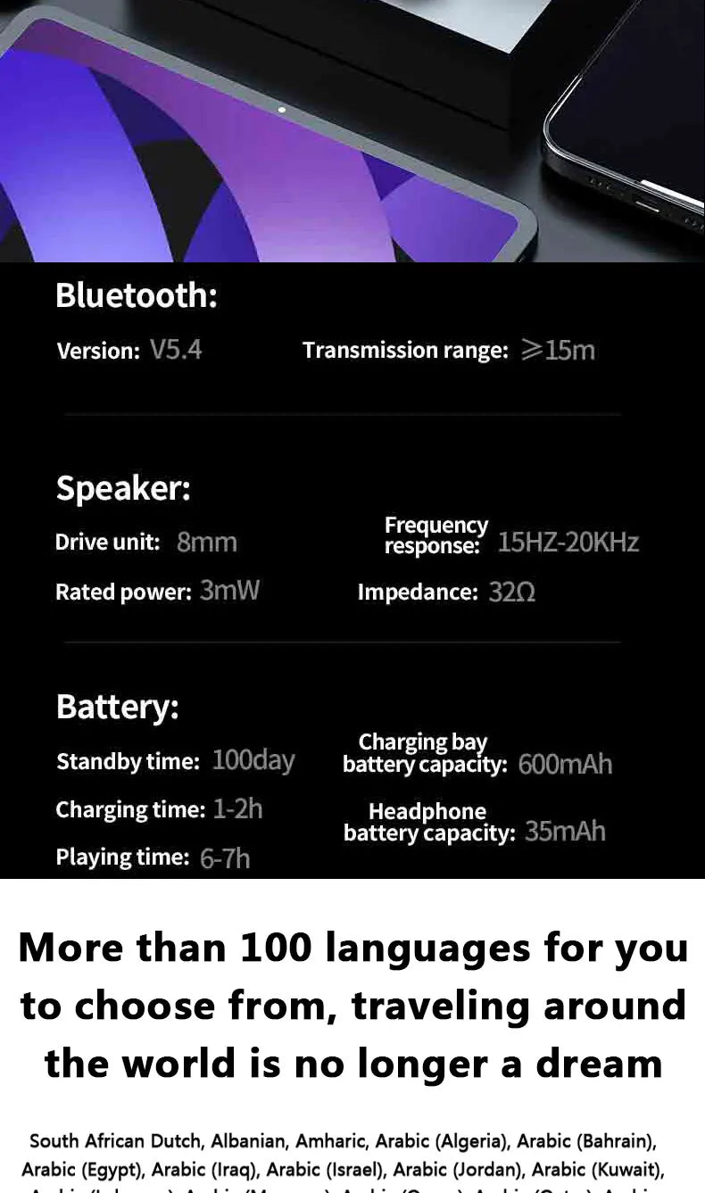 2024 NEW Translation Headphones 144Languages Instant Translate Smart Voice Translator Wireless Bluetooth textTranslator Earphone