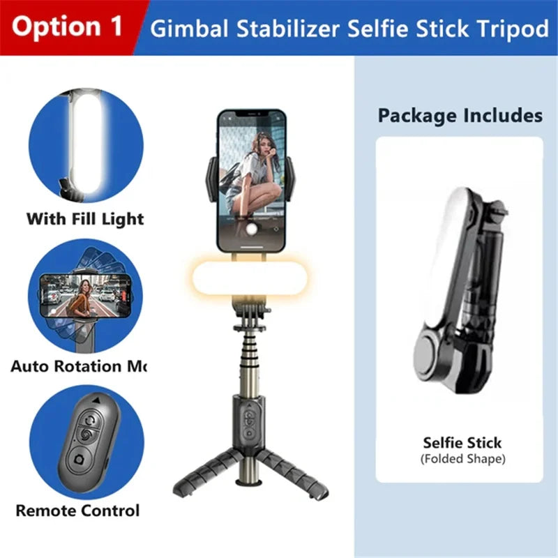 wireless Following the shooting Mode Gimbal Stabilizer Selfie Stick Tripod with Fill Light for iPhone Cell Phone Smartphone