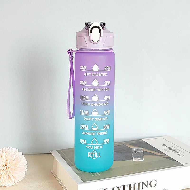 Gradient Color Water Cup, Simple Rope Lifting Space Cup, Student Scale Straw Cup, Sports Water Bottle, High Aesthetic Value