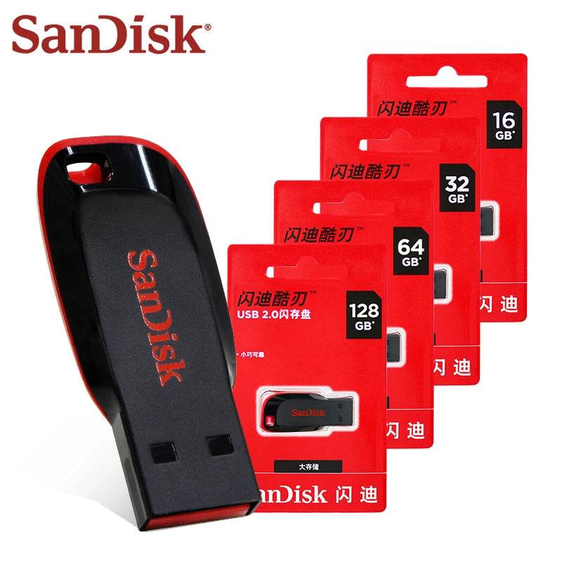 SanDisk Cruzer Blade USB 2.0 CZ50 USB Flash Drive 128GB 64GB 32GB 16GB Original Pendrive basic storage Memory Stick U Disk - MarvelouStoree