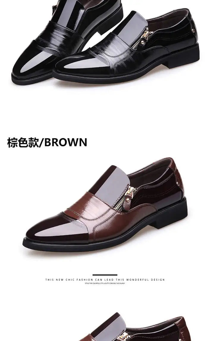 New Men Oxford Business Shoes Soft Casual Leather Shoes Breathable Men's Pointy Loafers Flats Zip Shoes Slip-on Driving Shoes