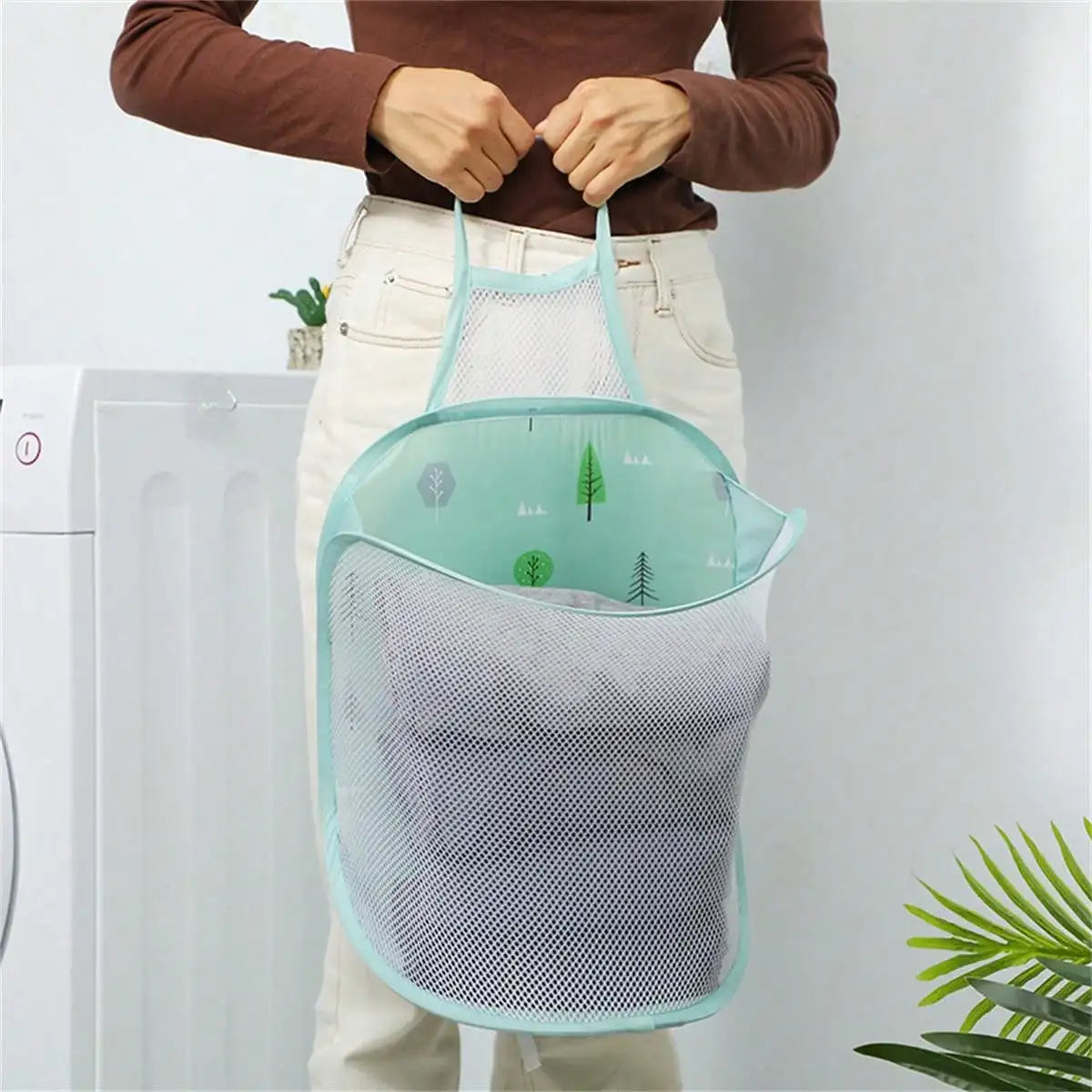 Portable Mesh Pop Up Laundry Hamper Wide Opening Breathable Collapsible Space-Saving Laundry Basket Dorm Travel Bathroom Items