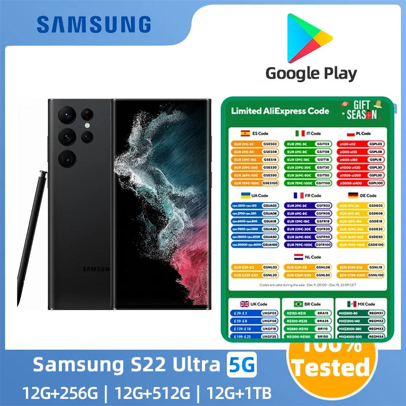 Samsung Galaxy S22 Ultra 5G  S22U 6.8" ROM 256/512GB/1TB RAM 12GB Snapdragon 8 NFC S Pen Original Unlocked Cell Phone