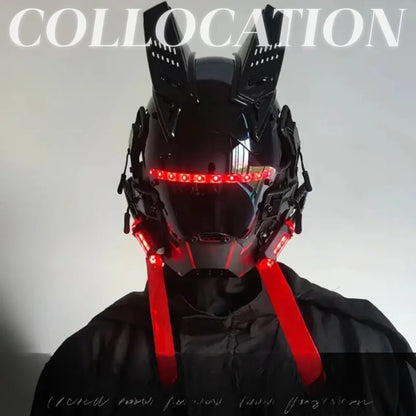 Cyberpunk Mask Round Light Wing Braid Triangle Light Festival LED Light Techno Sense Boy Helmet Cosplay Mask  Mascaras