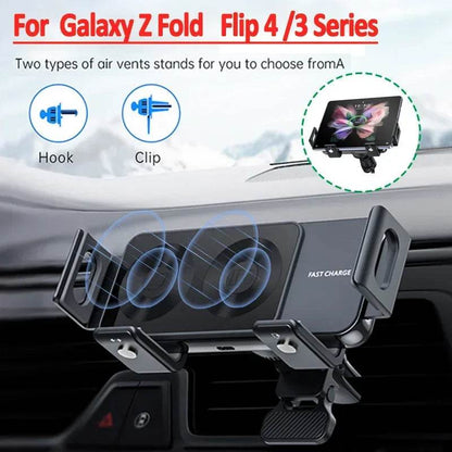 Dual Coil Fold Screen Car Wireless Charger For Samsung Galaxy Z 4 3 Fold Flip iPhone 15 14 Fast Phone Charging Vent Mount Holder - MarvelouStoree