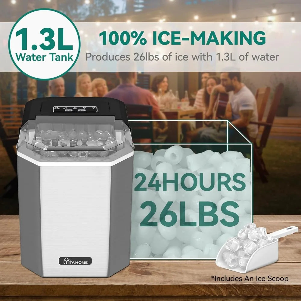 2 Way Water Inlet Commercial Ice Maker Machine 100LBS/24H, 33LBS Storage Bin with Stainless Steel Ice Scoop Ice Bucket