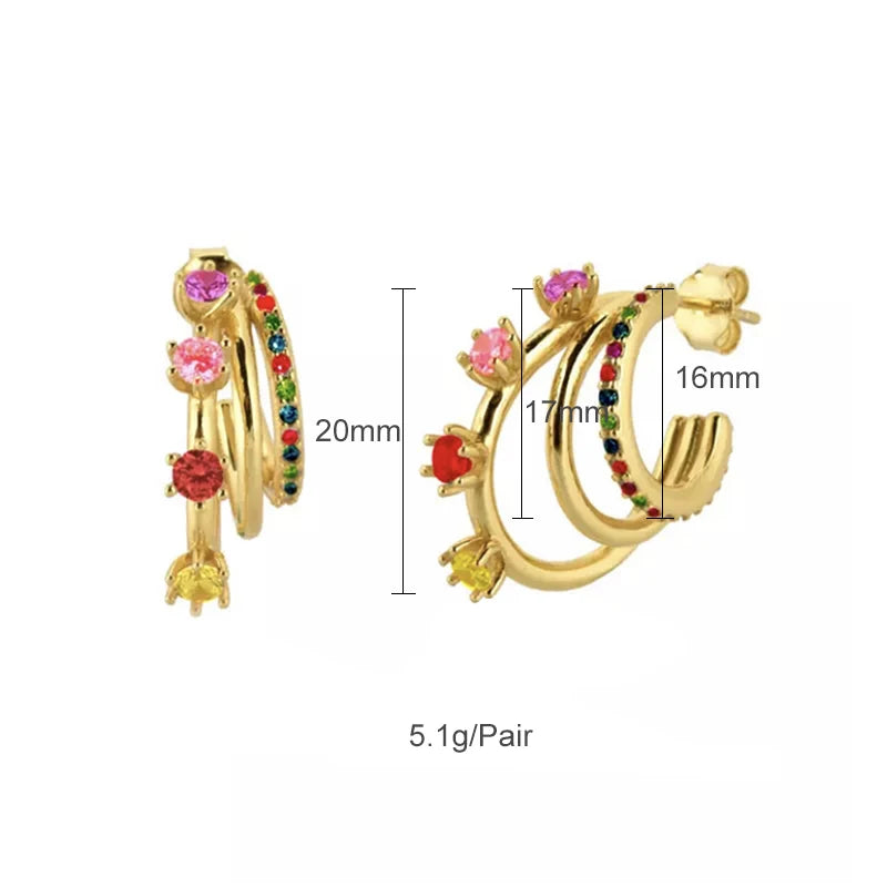 KEYOUNUO Gold Filled Stud Earrings Set For Women Ear Cuffs Colorful Zircon Dangle Hoop Earrings Fashion Party Jewelry Wholesale