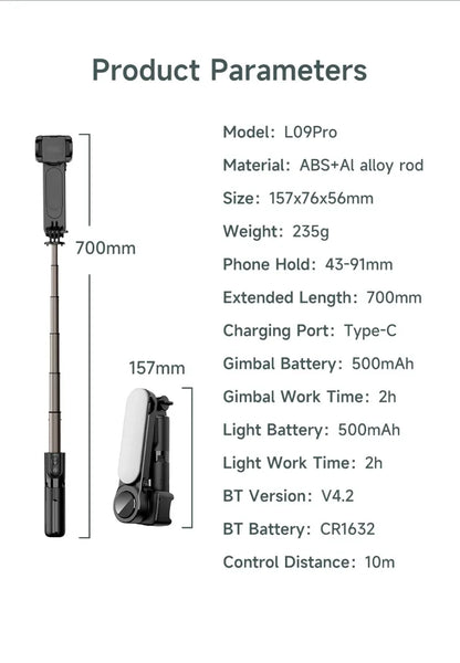 Gimbal Stabilizer with Fill Light Selfie Tripod Wireless Anti-shake Bluetooth Stabilizer for Smartphone Xiaomi IPhone 16 Pro Max