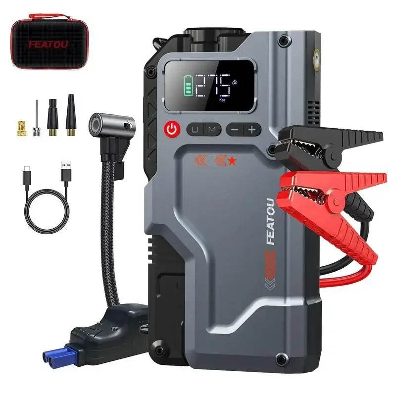 5 in 1 FunctionFeatou portable Jump Starter with Air Compressor, 3000A Peak Jump Starter Battery Pack with Digital Tire Inflator - MarvelouStoree