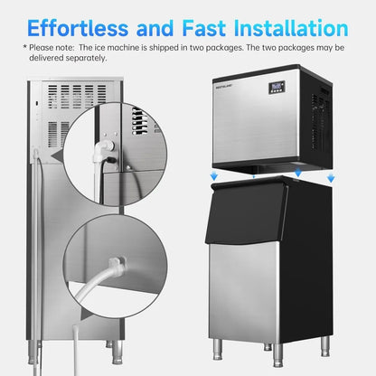 Commercial Ice Maker Machine,Stainless Steel,Automatic Cleaning,Blue Ray,Perfect for Bar or Business,includes Ice Shovel, Hose