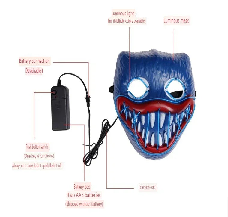 Halloween Luminous Mask Bobby Bobby Cold Light Mask Cyberpunk Funny Personality Decoration Party Props Do Not Contain Batteries