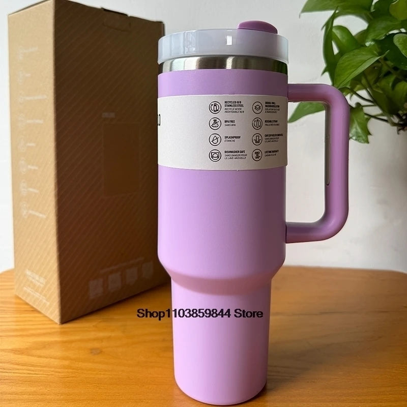 40 oz Tumblers Cup Straw Car Travel Mugs Coffee Tumbler Cups for Stanleys With Handle Insulated Stainless Steel Lid