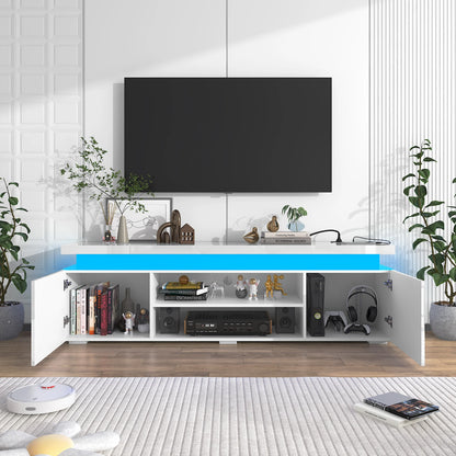 74 Inch LED TV Stand for 80/85 Inch TV, Modern Gaming TV Cabinet with Power Outlet, High Gloss Entertainment Center with Storage