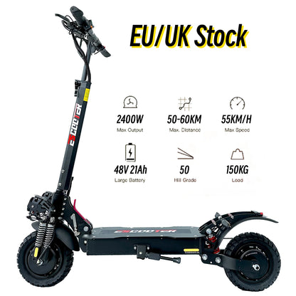 EU UK Stock X6 Adult 55km/h E-Scooter 48V 21Ah Lithium Battery 2400W Dual Motor Electric Scooter with 10inch Tire