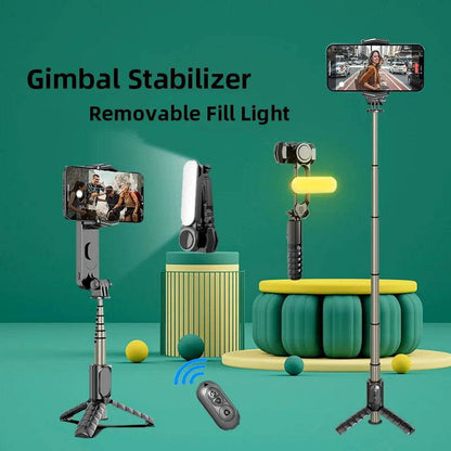 Handheld Gimbal Stabilizer Selfie Stick Tripod with Removable Fill Light Wireless Remote Portable Phone Stand Holder - MarvelouStoree