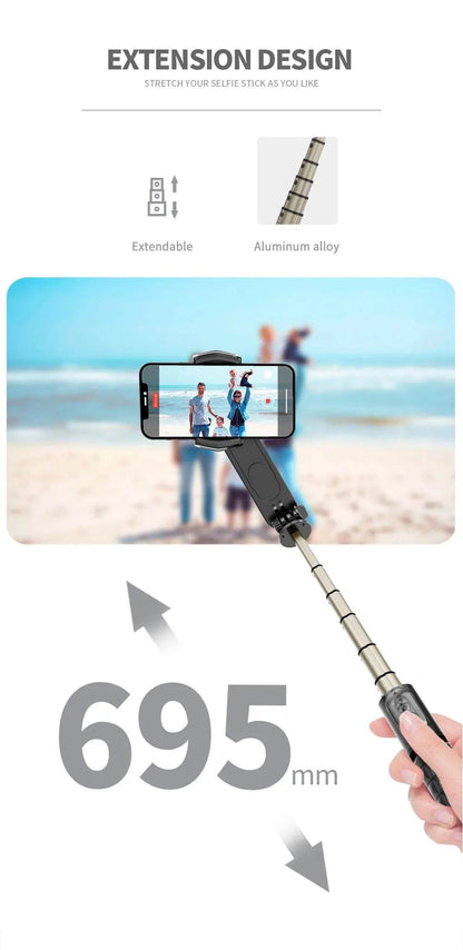 Handheld Gimbal Stabilizer Selfie Stick Tripod with Removable Fill Light Wireless Remote Portable Phone Stand Holder - MarvelouStoree