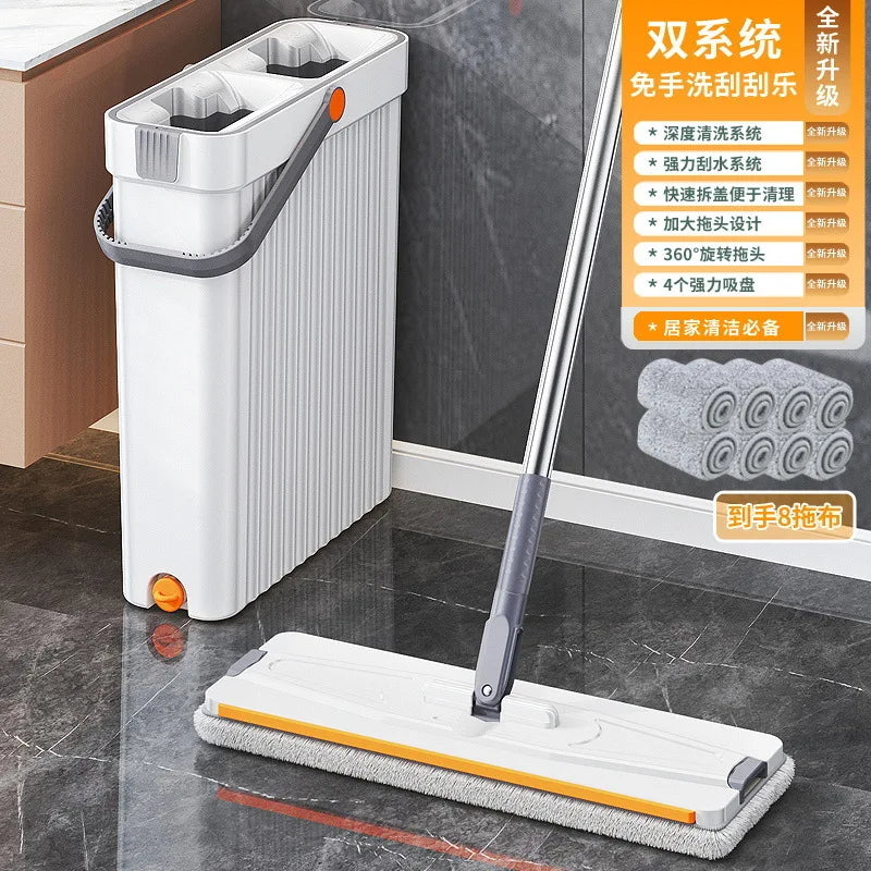 Household flat mop tool mop bucket set handfree mopping flat mop set Magic flat mopping rotating Self-Wringing House Cleaning