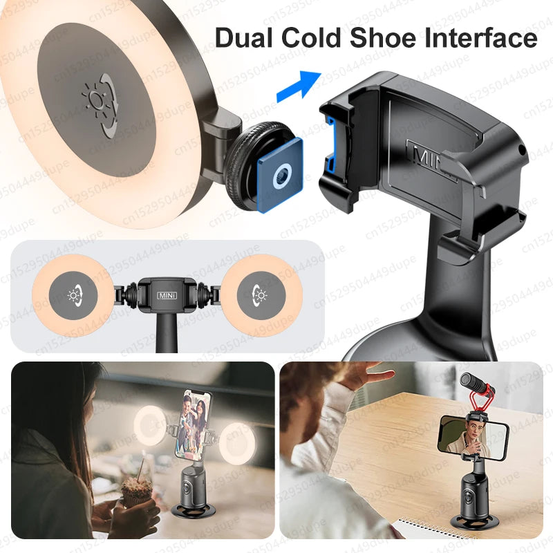 360 Rotation Gimbal Stabilizer for Smartphone,Cold Shoe Wireless Bluetooth AI Tripod,Desktop Follow Focus Gimbal for Tiktok