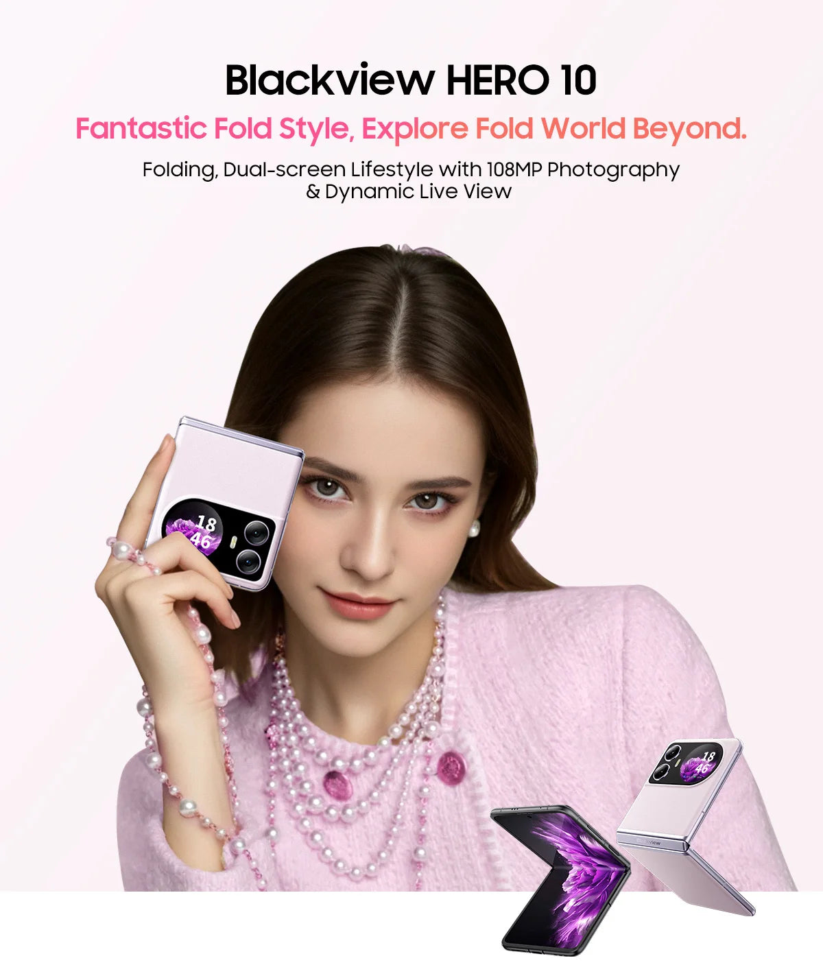 World Premiere Blackview HERO 10 Smartphone 6.9 inch AMOLED Folding Display 12GB 256GB 108MP Camera MTK Helio G99 45W Charging