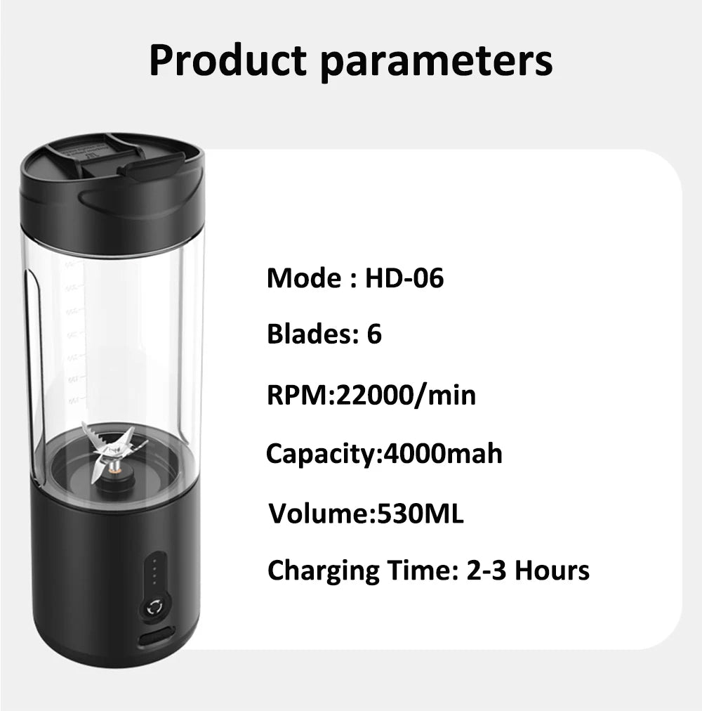 Mini Portable Blender Electric Fruit Juicer Smoothie Orange Fresh Juice Blender Multifunction Rechargeable Portable Juicer Mixer