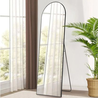 US Arched Full Length Mirror with Stand, Full Length Mirror for Bedroom, Cloakroom, Living Room, Aluminum Alloy Thin Frame