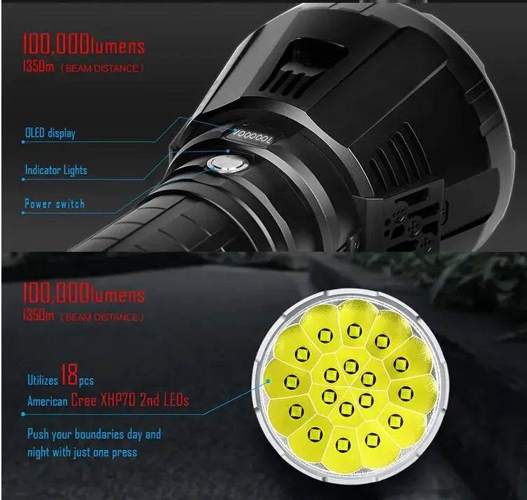 Wholesale Custom IP54 100000 ms18 Lumens Fishing Waterproof With Battery Intelligent Charging Strongest Led USB Flashlight - MarvelouStoree