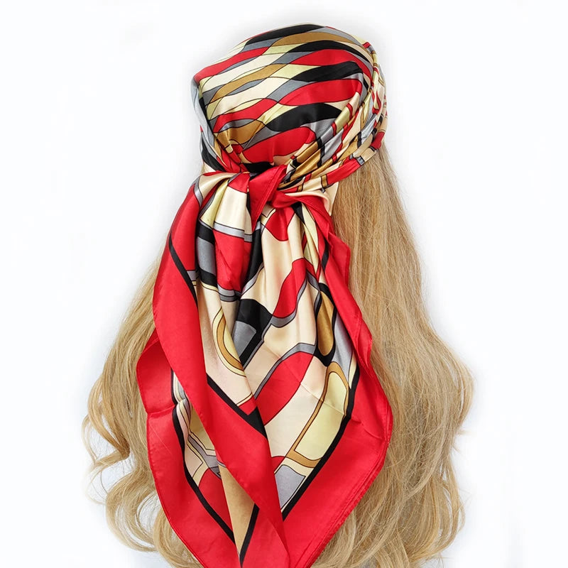 new 90*90cm fashion Silk Scarf Scarftop Headwraps Women Vintage Four Seasons Hair Scarve Hijab Foulard Bandana Femme Headscarf