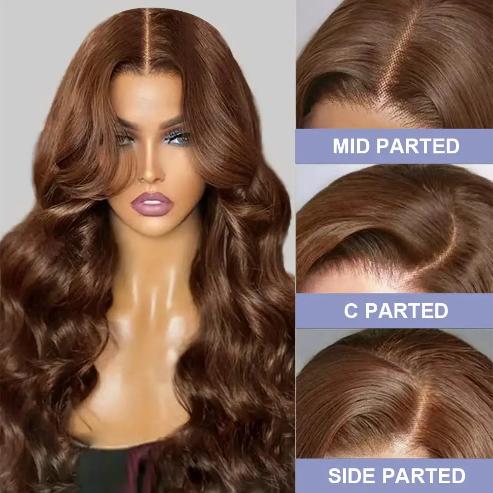 HD Chocolate Brown Body Wave Lace Front Wig Glueless Brazilian Brown 13x4 Lace Frontal Wigs For Women Human Hair Preplucked