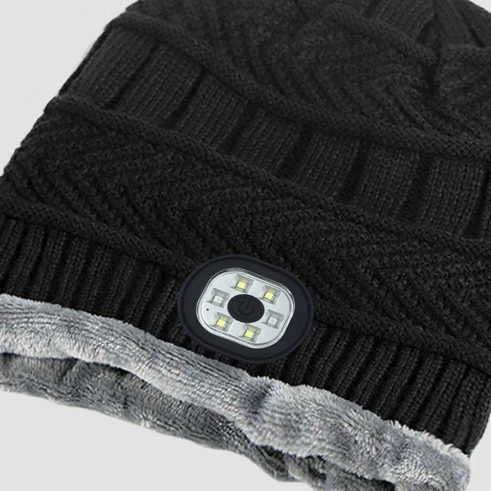 LED Headphone Hat Neck Warmer Set Winter Warm Cap Knitted Elastic Soft Fabric Rechargeable High Brightness Illumination Waterpro