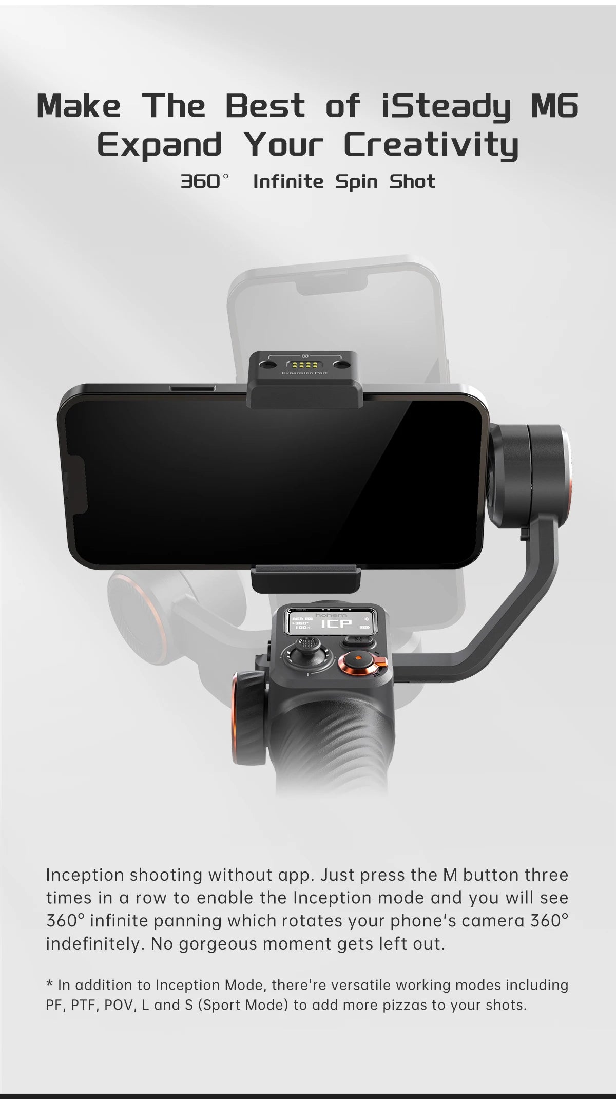 Hohem iSteady M6 Smartphone Gimbal Stabilizer, 3-Axis Gimbal, AI Auto-Tracking, Fill Light, for iPhone and Android