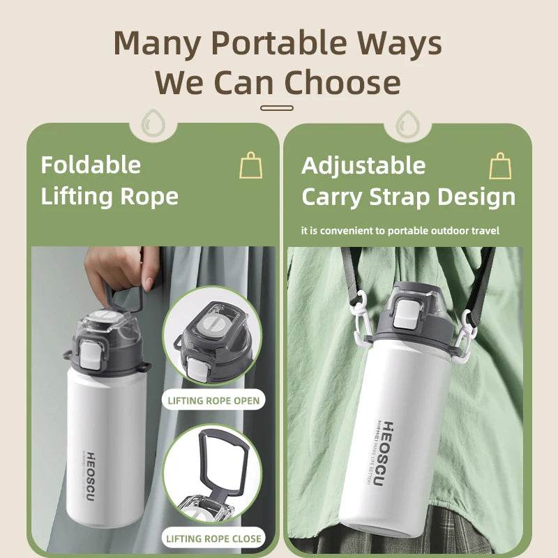 316 Stainless Steel Thermos Bottle Outdoor Portable Leak-proof Water Bottles with Straw Lid Sport Vacuum Flask Bottle 600/800ML - MarvelouStoree