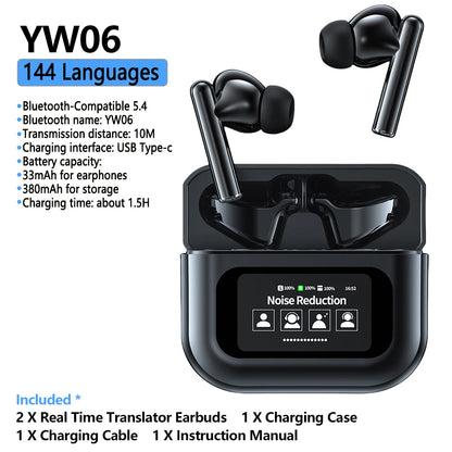 144 Languages Wireless Translation Earphone Real Time Translator Earbuds Bluetooth5.4 Two-Way Instant Translated Business Trip