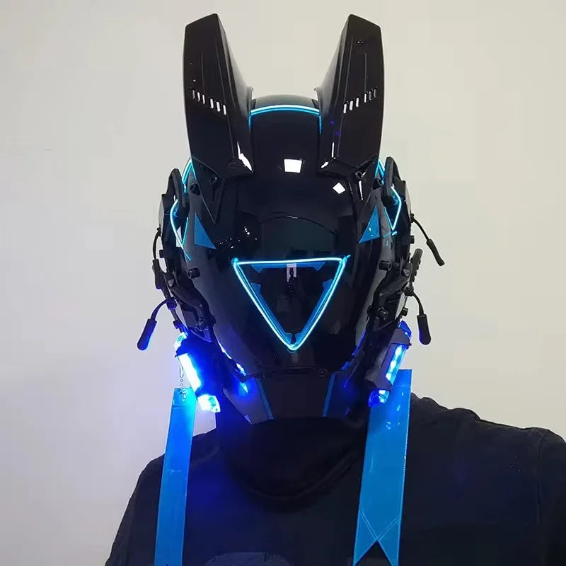 Light Techno Sense Boy Helmet Cosplay Mask  Mascaras Cyberpunk Mask Round Light Wing Braid Triangle Light Festival LED