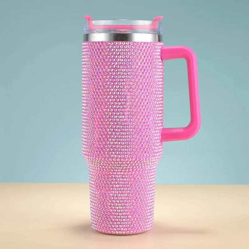 Diamond studded new 40oz diamond car cup, high aesthetic stainless steel straw water cup, large capacity ice cup - MarvelouStoree