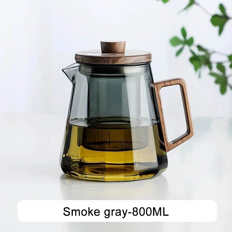 Heat Resistan Glass Wooden Handle Tea Sets Puer Kettle Coffee Pot Gas Stove Electric Pottery Stove To Boil Teapot 800ML