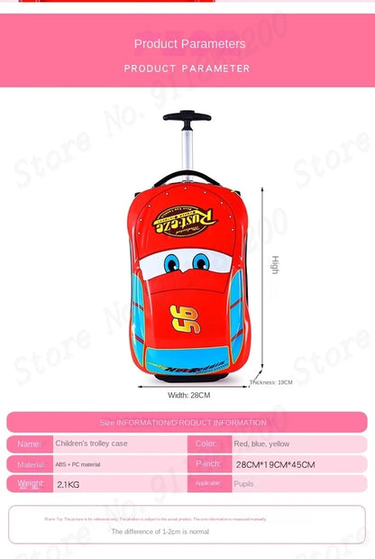 Cartoon Kids Suitcase Boys Can Ride 18" Trolley Box Car Elementary School Backpack with wheels 13" Travel Luggage Boarding Box