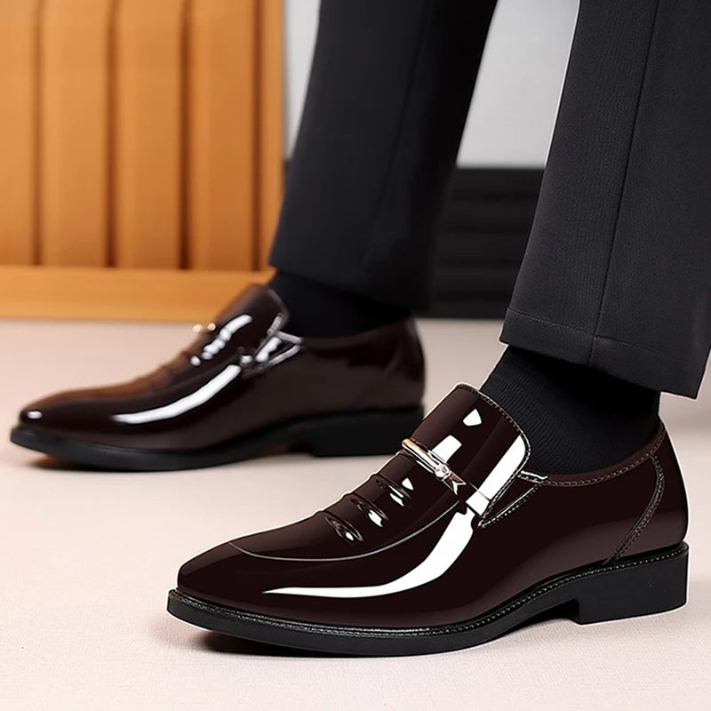 Patent Leather Shoes for Men Business Shoes Casual Point Toe Slip on Loafers for Men Luxury Party Wedding Plus Size Shoes