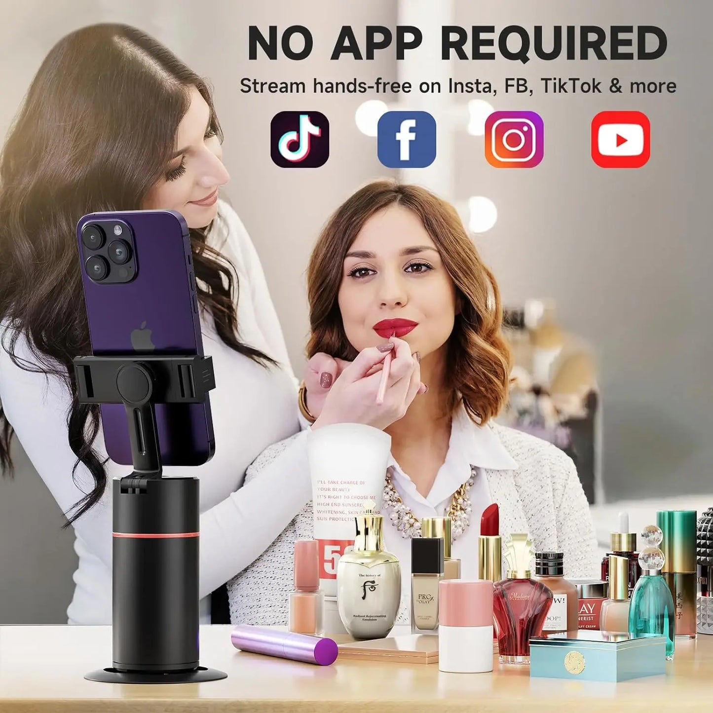 Wireless 360° Rotation Gimbal Smartphone Stabilizer Facial Tracking Selfie Stick Desktop Face Tracking Tripod for Mobile Video