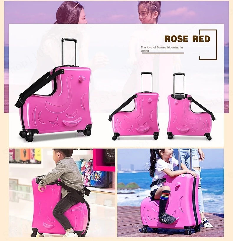 Cute Pony Cartoon Children Suitcase Duck Pattern Ride on Luggage Case 20 24 inch Cabin Carry-on Suitcase TSA Lock