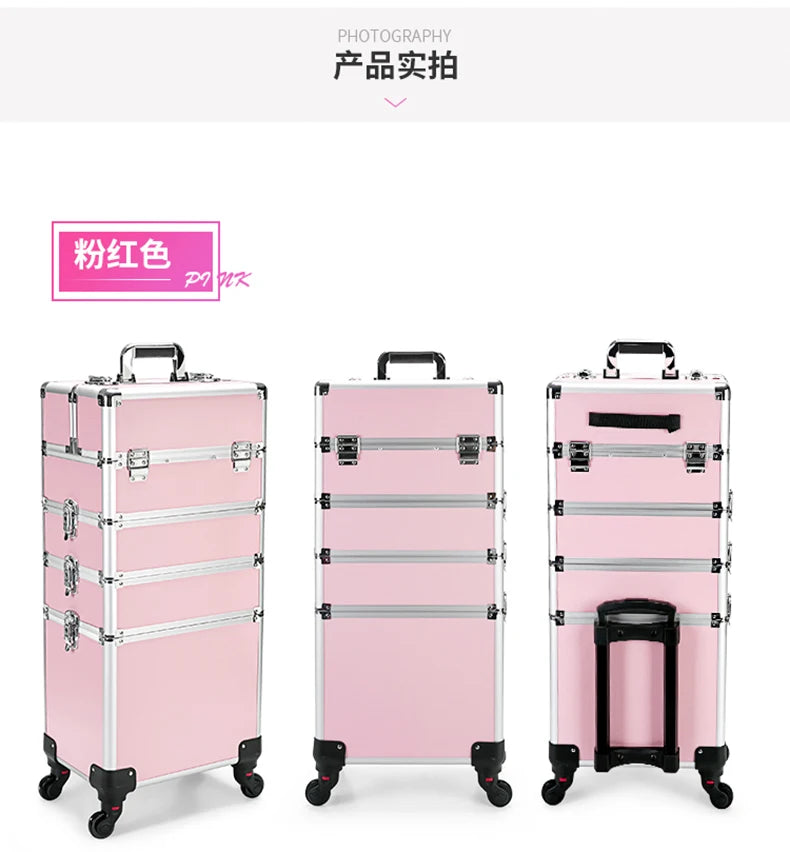 Professional 2/3/4 layers trolley makeup suitcase portable cosmetic trolley luggage box nail tattoo embroidery beauty toolbox