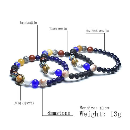 Unique Eight Planets Bracelet Homme Female 6mm 8mm Natural Volcanic Rock Braslet Lapis Lazuli Beaded Brazalete Chakra Braclet