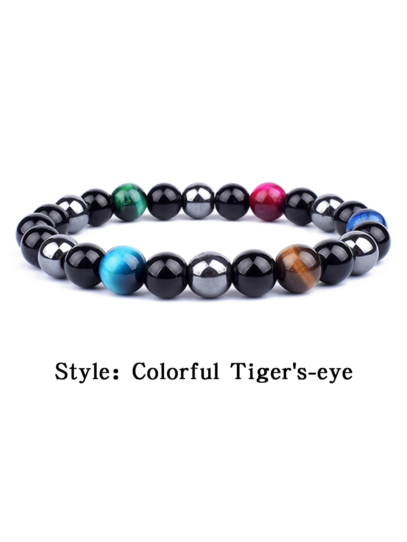 OAIITE 8mm New Turkish Evil Eye Bracelet for Women Charm Tiger Eye Stone Bracelet for Men Hematite Healing Health Care Jewelry