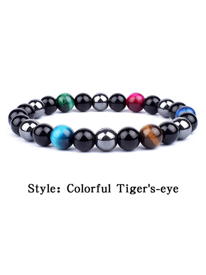 OAIITE 8mm New Turkish Evil Eye Bracelet for Women Charm Tiger Eye Stone Bracelet for Men Hematite Healing Health Care Jewelry