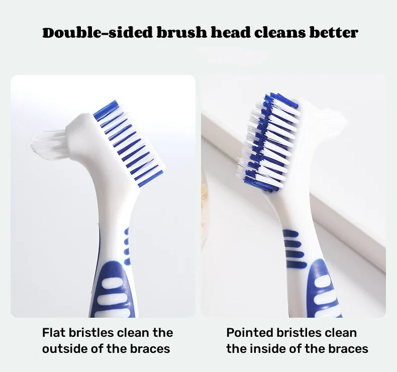 1pc Denture Toothbrush Cleaning Brush Double Sided Denture Brush Invisible Braces Orthodontic Retainer Descaling Brush