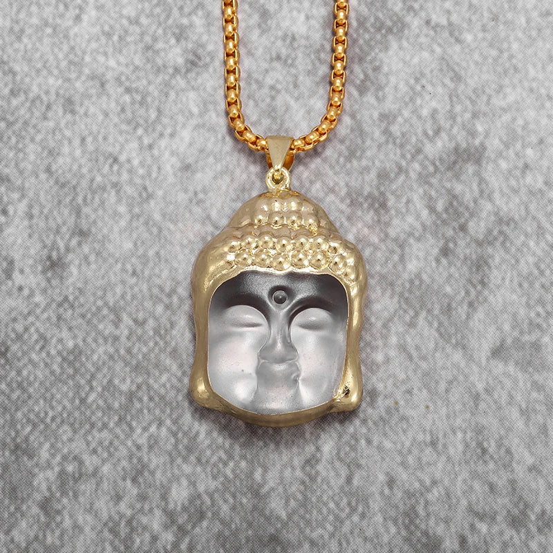 Buddhist Sakyamuni Buddha Pendant Frosted Crystal Buddha Statue Necklace Bead Chain Men and Women Amulet Jewelry