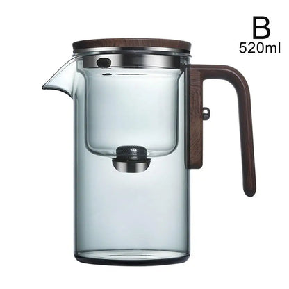 Water Separation Inner Container Teapot One Click Magnetic Switch Tea Separation Filtration Glass Tea Pot Wood Handle Tea