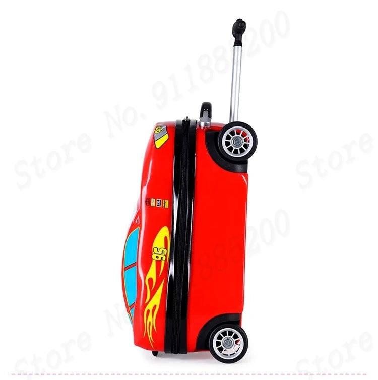 Cartoon Kids Suitcase Boys Can Ride 18" Trolley Box Car Elementary School Backpack with wheels 13" Travel Luggage Boarding Box